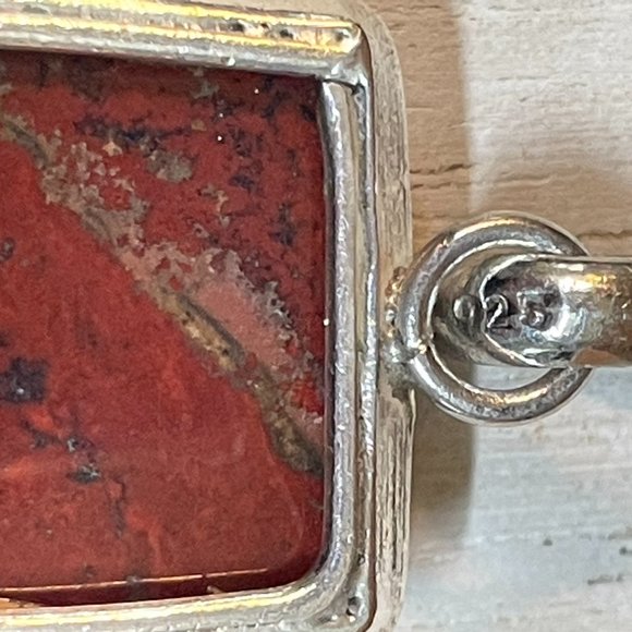 STERLING SILVER Red Jasper Gemstone Rectangle Corners Pendant With Bezel Frame - Picture 3 of 4